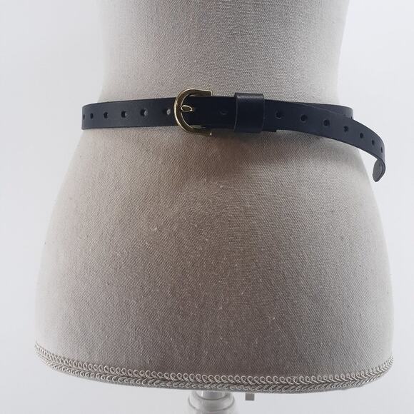 Unbranded Accessories - Women Fashion Skinny Dress Belt Black Gold Tone Brass Buckle